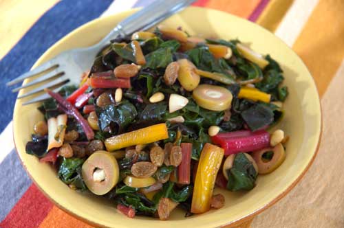 Recipe: Rainbow Chard with Garlic Stuffed Olives