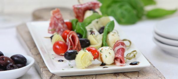 Antipasto Skewers with Jeff's Naturals Marinated Artichoke Hearts
